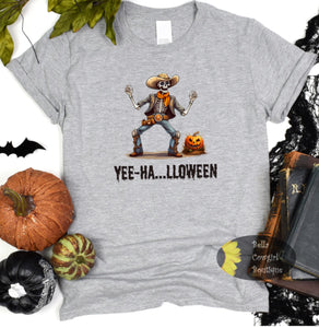 Yee HA-LLOWEEN Skeleton Cowboy Western Halloween Women's T-Shirt