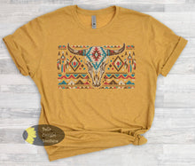 Load image into Gallery viewer, Aztec Boho Distressed Steer Skull T-Shirt
