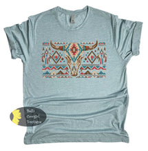 Load image into Gallery viewer, Aztec Boho Distressed Steer Skull T-Shirt
