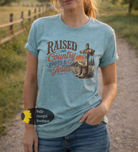 Load image into Gallery viewer, Raised On Country Roots And Jesus Western T-Shirt
