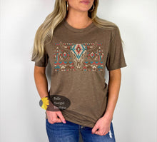 Load image into Gallery viewer, Aztec Boho Distressed Steer Skull T-Shirt
