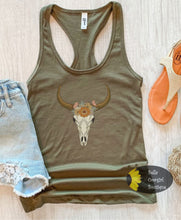 Load image into Gallery viewer, Cow Skull With Flowers Western Women&#39;s Tank Top
