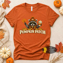 Load image into Gallery viewer, Take me To The Pumpkin Patch Fall Pumpkin Spice Raccoon T-Shirt
