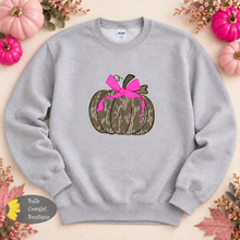 Load image into Gallery viewer, Camo Pumpkin With Pink Bow Halloween Sweatshirt

