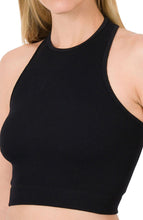 Load image into Gallery viewer, Black Ribbed High Neck Cropped Tank Top
