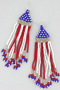 American Flag Fringe Seed Bead Patriotic July 4th Earrings