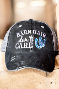 Barn Hair Don't Care Lucky Horseshoe Western High Pony Distressed Hat