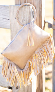 Tan Faux Leather Western Fringe Clutch