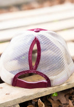 Load image into Gallery viewer, Los Lunes Aztec Southwestern Distressed High Pony Hat - Red Wine
