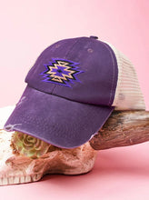 Load image into Gallery viewer, Los Lunes Aztec Southwestern Distressed High Pony Hat - Purple
