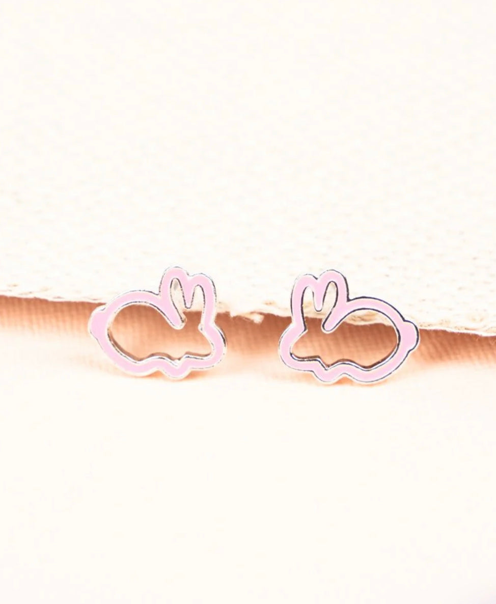Pink Bunny Easter Stud Earrings