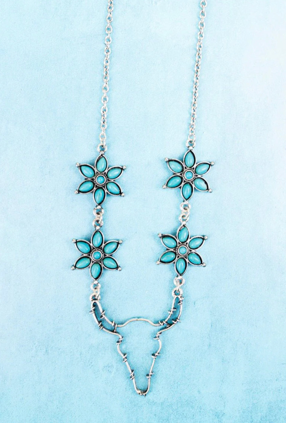 Turquoise Steer Skull Western Necklace