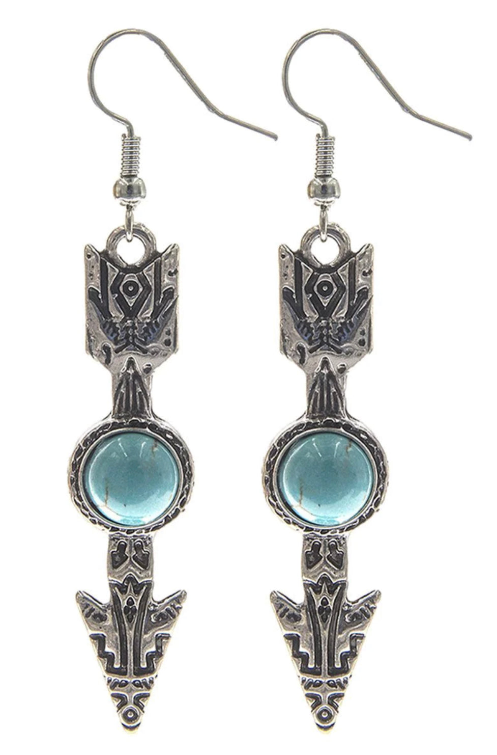 Turquoise Stone Arrow Western Earrings