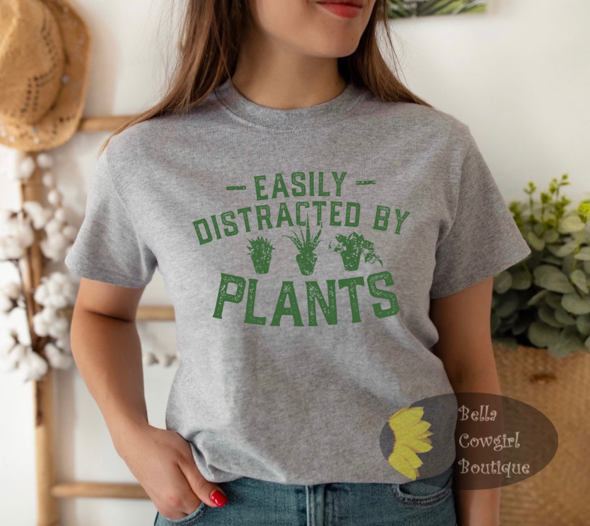 easily distracted by plants Easily Distracted By Plants Funny Gardening Women's T-Shirt S / DARK GREY