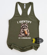 Load image into Gallery viewer, I Identify As A Problem Funny Raccoon Ice Coffee Women's Tank Top
