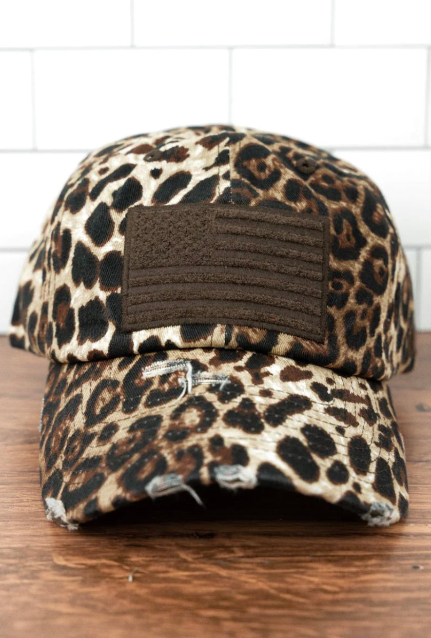 Tactical Leopard Flag Patriotic Distressed Hat