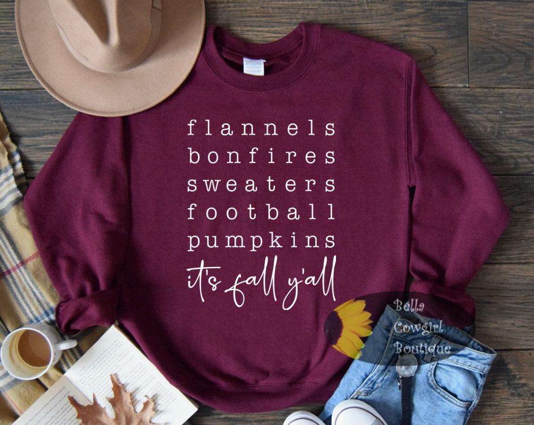 Flannels Pumpkins It's Fall Y'all Sweatshirt