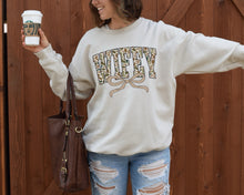Load image into Gallery viewer, Distressed Country Camo Wifey With Bow Sweatshirt
