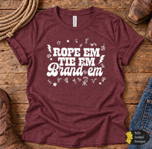Load image into Gallery viewer, Rope Em Tie Em Brand Em Western T-Shirt
