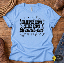 Load image into Gallery viewer, Rope Em Tie Em Brand Em Western T-Shirt
