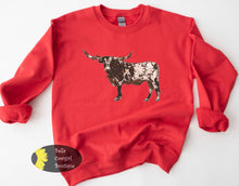Load image into Gallery viewer, Longhorn Wrapped In Christmas Lights Western Christmas Sweatshirt
