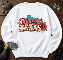 Load image into Gallery viewer, Choosin' Texas Turquoise With Rose Country Music Western Sweatshirt

