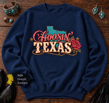 Load image into Gallery viewer, Choosin' Texas Turquoise With Rose Country Music Western Sweatshirt

