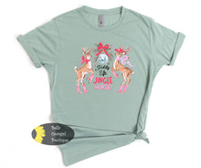 Load image into Gallery viewer, Giddy Up Jingle Horse Reindeer Pink Boots Western Christmas T-Shirt
