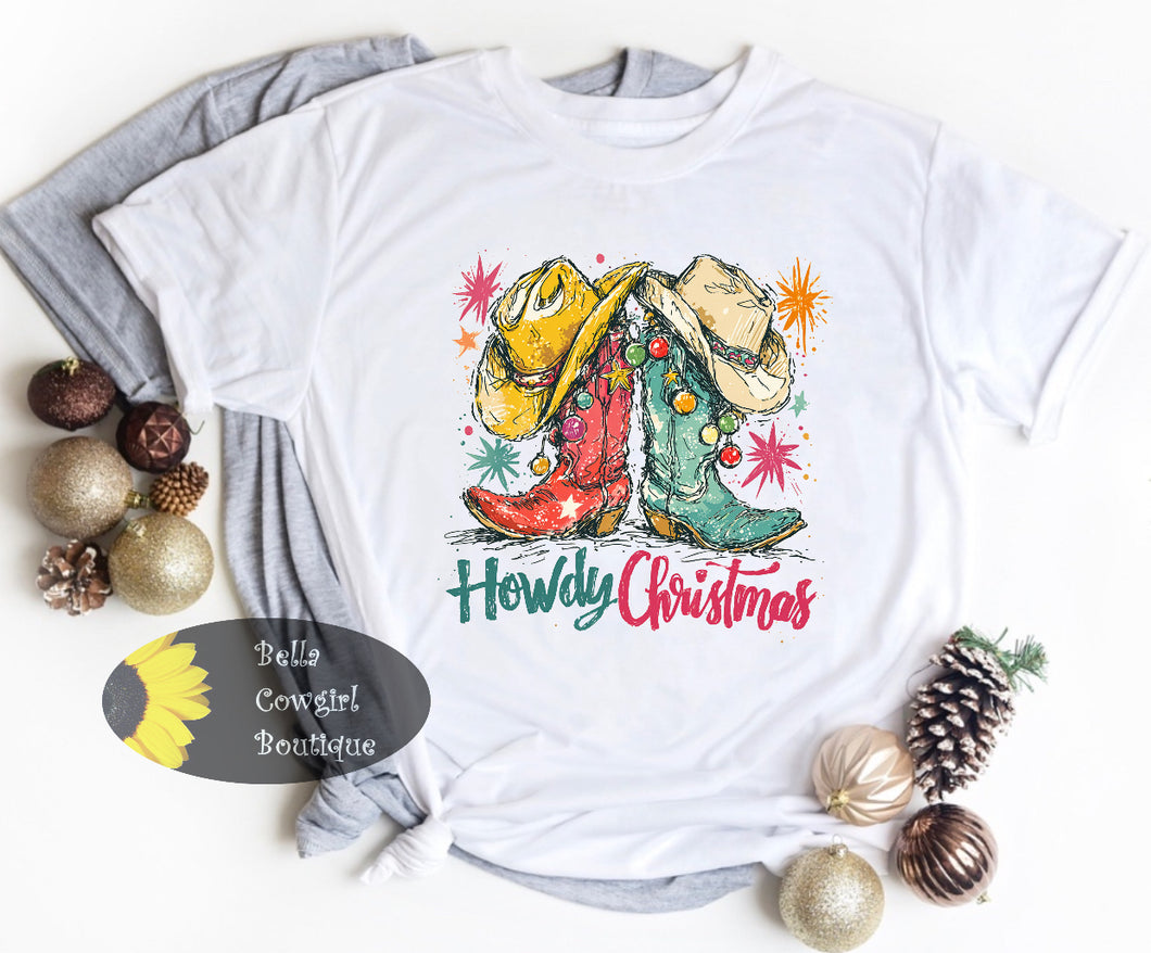 Howdy Christmas Cowboy Boots Western T-Shirt