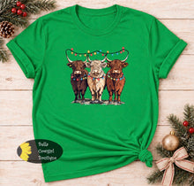 Load image into Gallery viewer, Festive Christmas Light Cows Western T-Shirt
