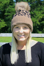 Load image into Gallery viewer, Taupe Animal Print Beanie Pom
