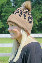 Load image into Gallery viewer, Taupe Animal Print Beanie Pom
