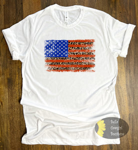 Distressed Leopard American Flag T-Shirt