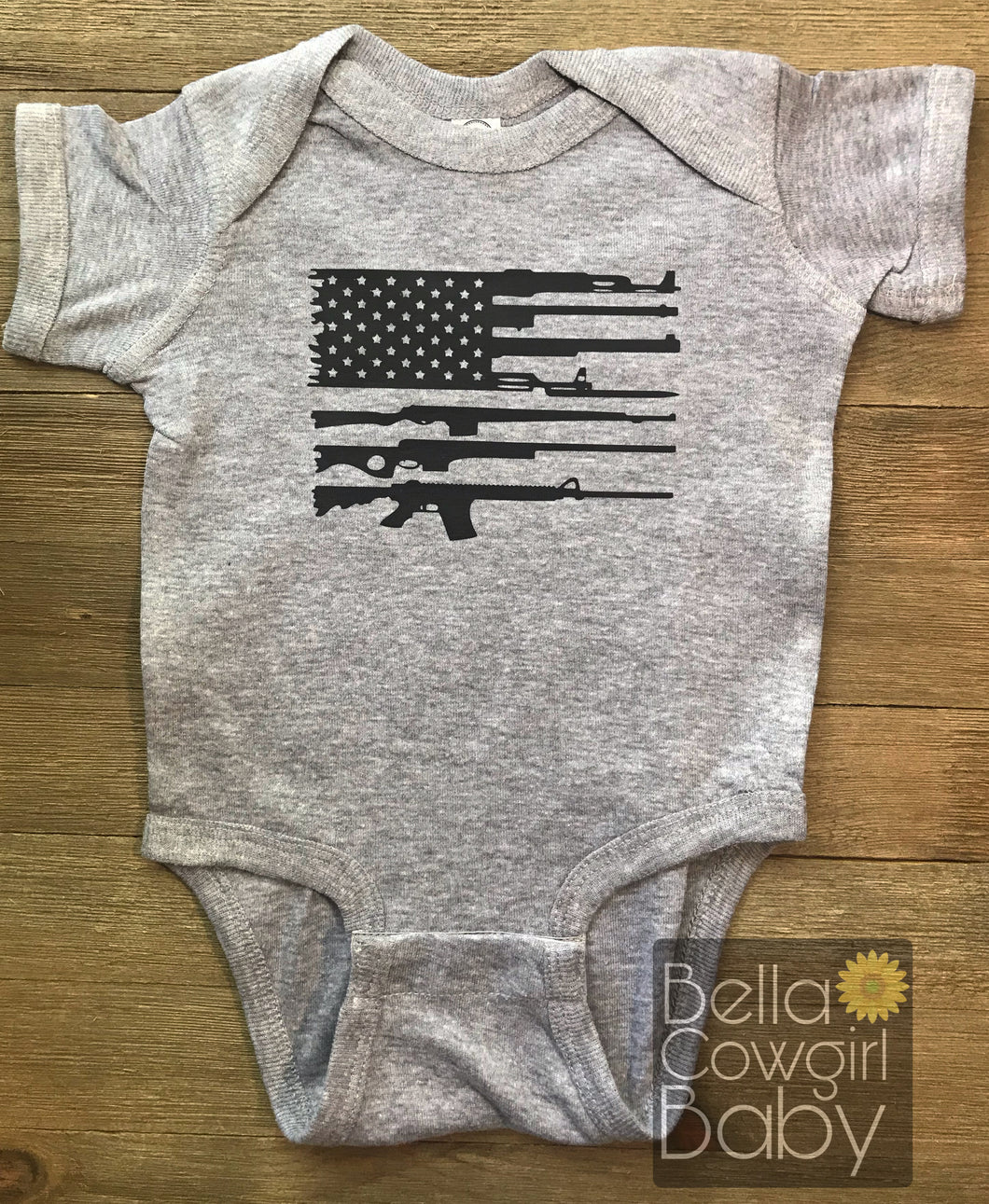 Rifle American Flag July 4th Baby Onesie