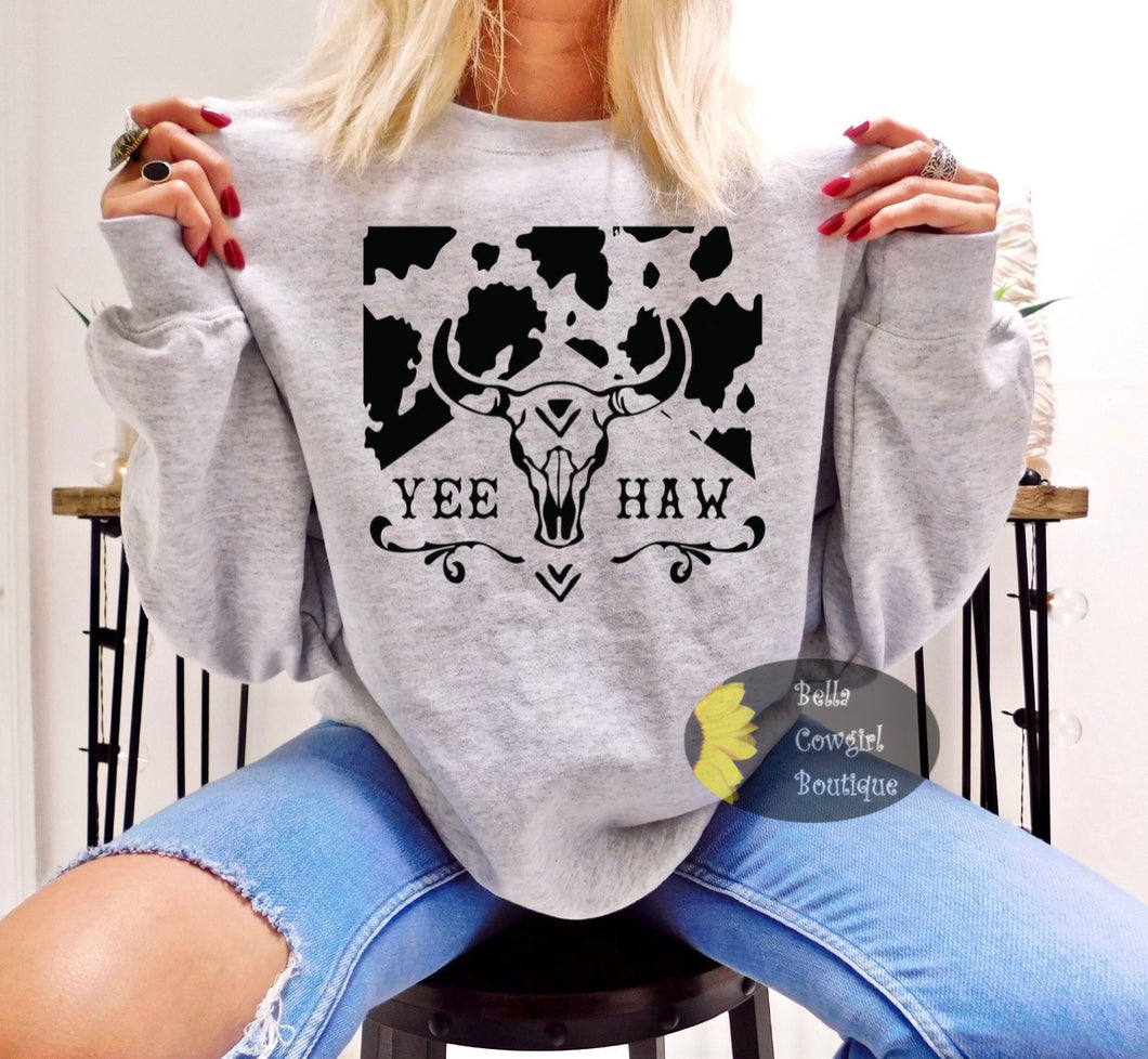Yee Haw Steer Skull Western Sweatshirt