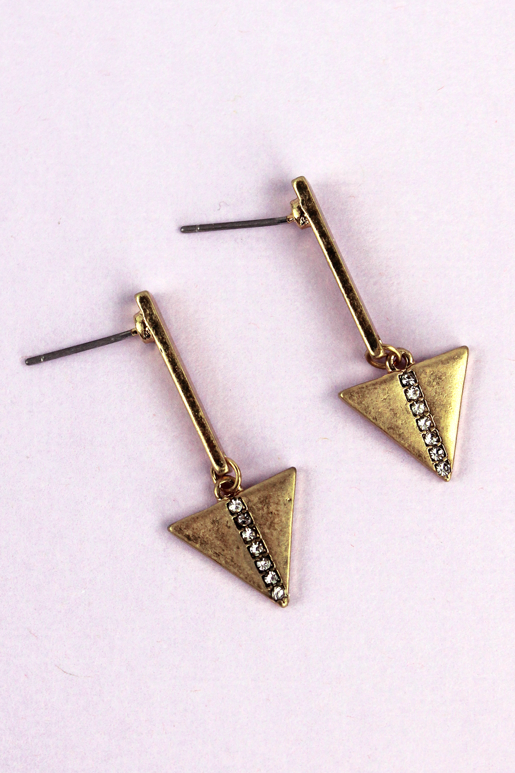 Goldtone Bar And Crystal Stripe Triangle Drop Western Earrings