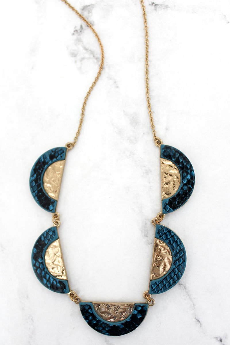 Blue Snakeskin And Goldtone Half Moon Necklace