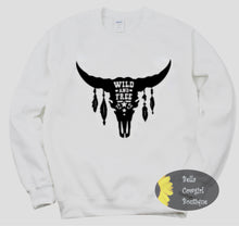 Load image into Gallery viewer, Western Wild And Free Steer Skull Sweatshirt
