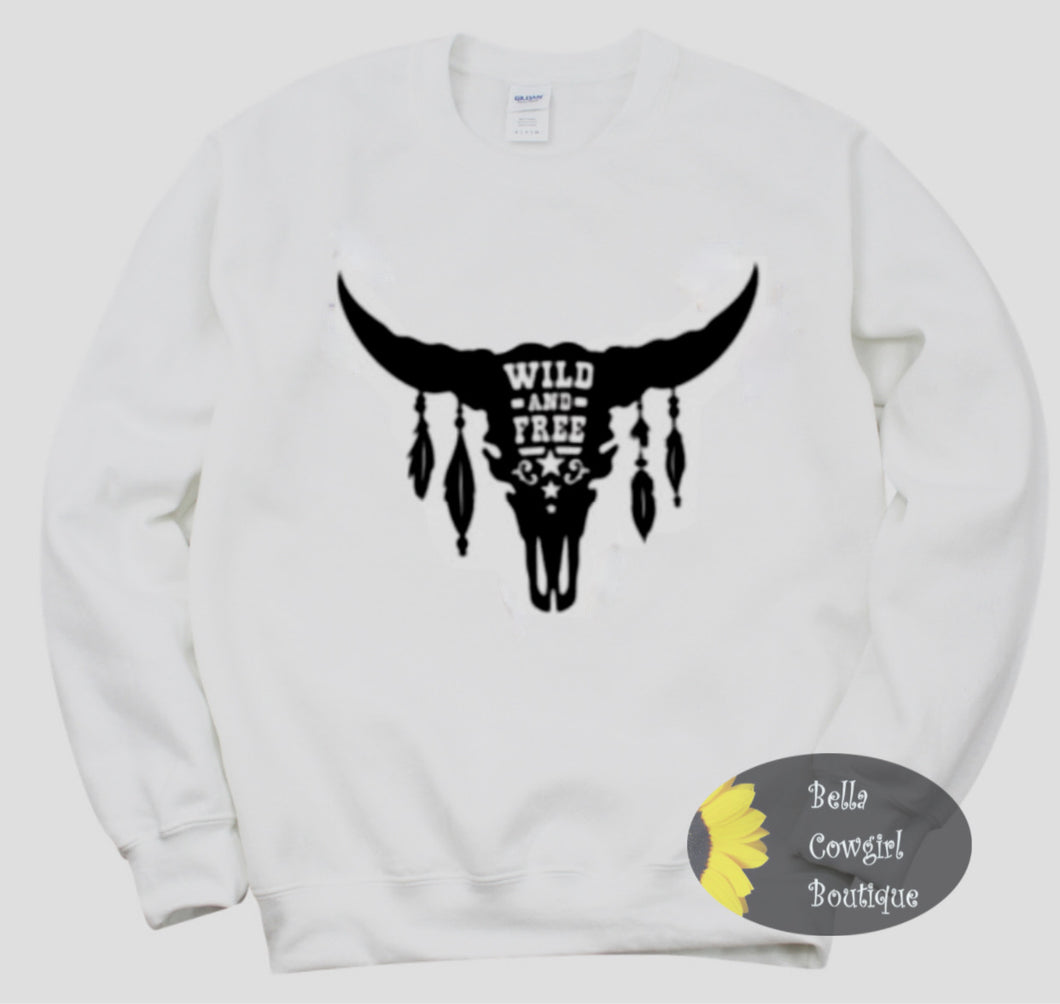 Western Wild And Free Steer Skull Sweatshirt