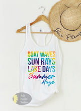Load image into Gallery viewer, Boat Waves Sun Rays Lake Days Summer Haze Women's Tank Top
