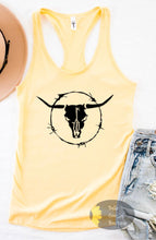 Load image into Gallery viewer, Barbed Wire Steer Skull Western Women&#39;s Tank Top
