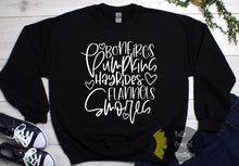 Load image into Gallery viewer, Bonefires Pumpkins Hayrides Flannels Smores Fall Sweatshirt
