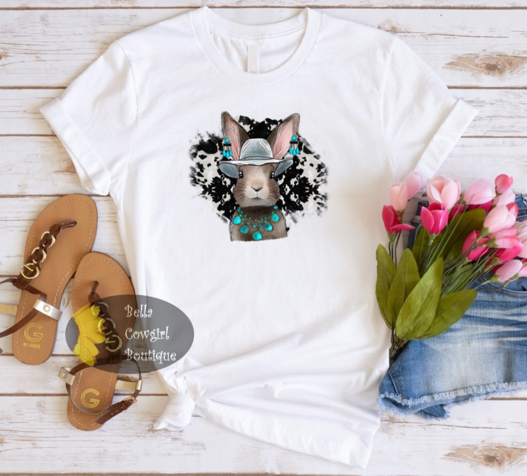 Turquoise Western Easter Bunny T-Shirt