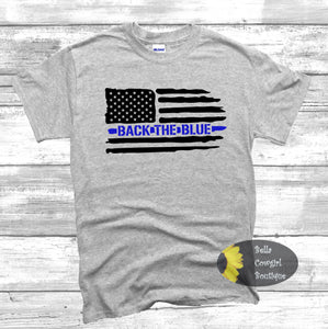 Back The Blue Distressed USA Flag Patriotic Women's T-Shirt