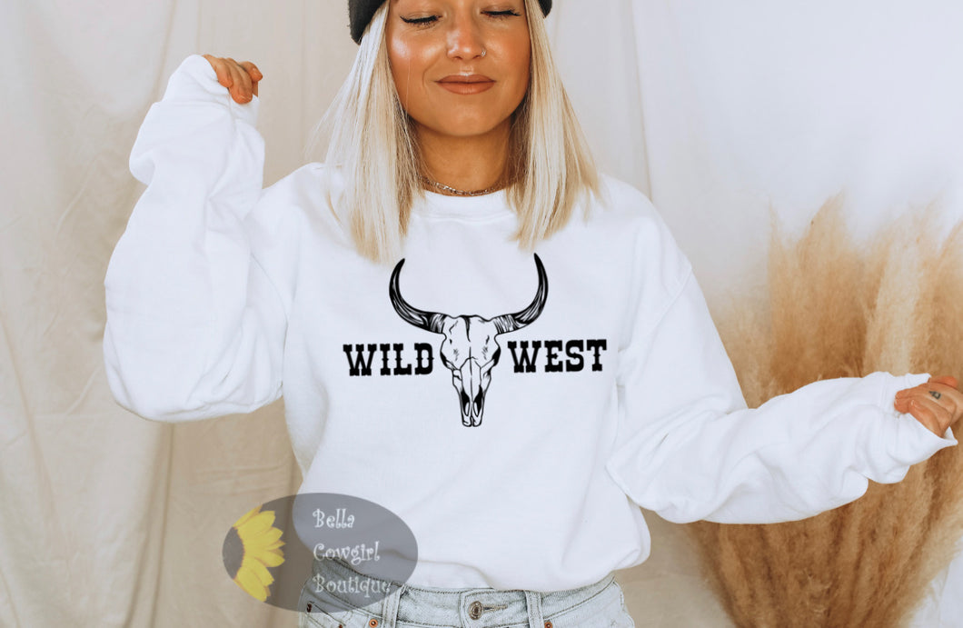 Wild West Steer Skull Western Sweatshirt