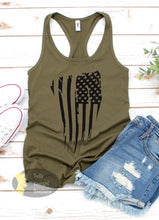 Load image into Gallery viewer, Tattered American Flag July 4th Women&#39;s Tank Top
