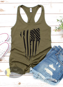 Tattered American Flag July 4th Women's Tank Top
