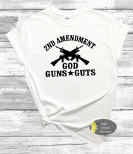 Load image into Gallery viewer, 2nd Amendment God Guns Guts July 4th Women&#39;s T-Shirt
