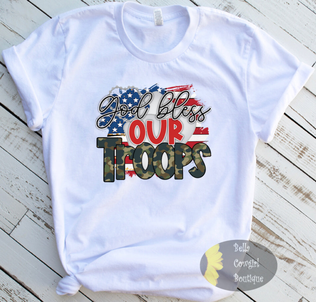 God Bless Our Troops Patriotic American T-Shirt