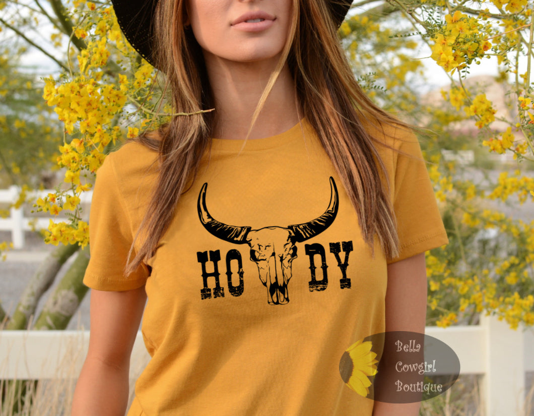 Howdy Steer Skull Punchy Western T-Shirt